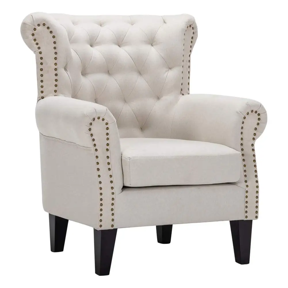 
Occasional traditional linen fabric wing back armchair manufacture for living room with solid wood legs sofa chair 