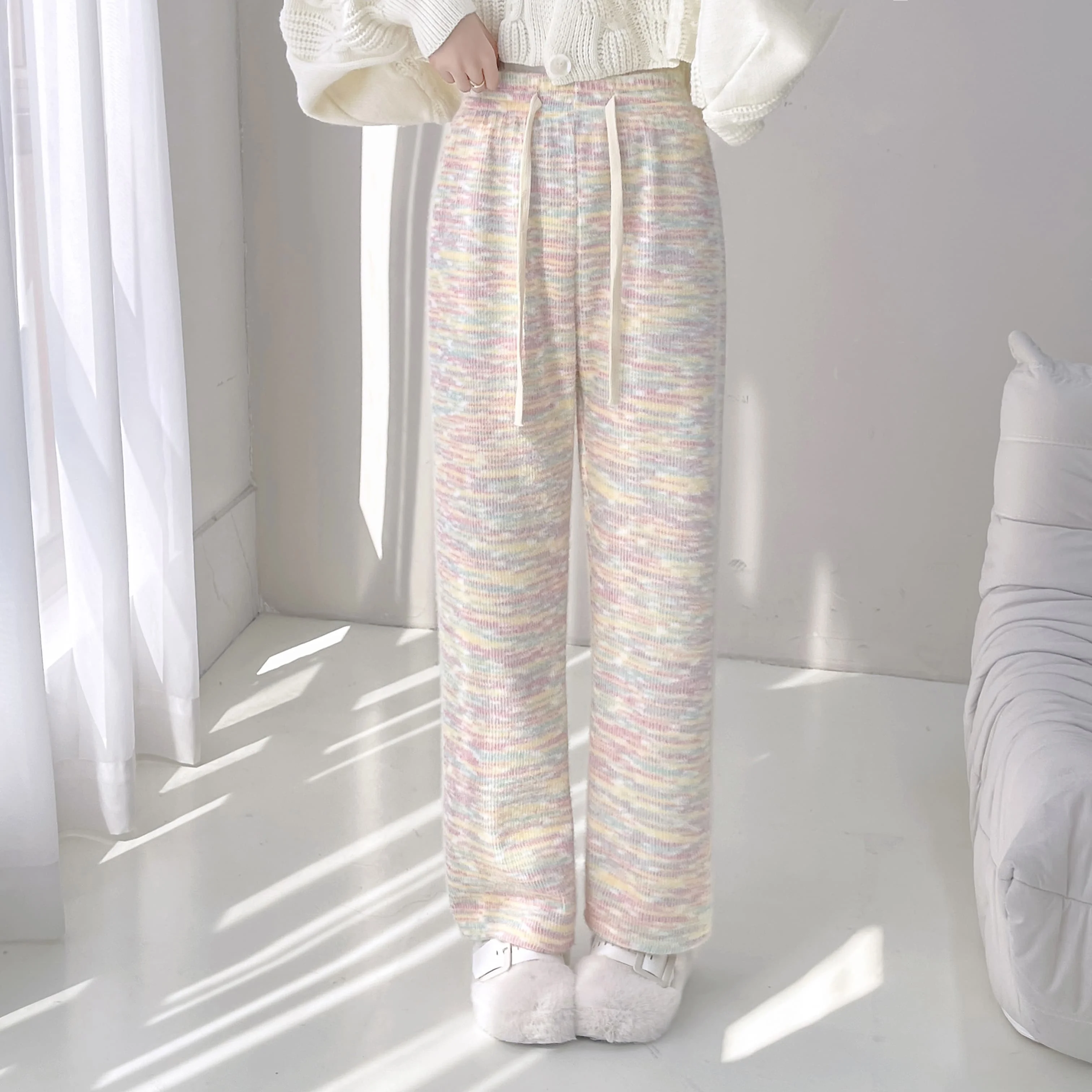 Hot Selling Loose Lazy Casual Pants High Waist Vertical Rainbow Wide Leg Pants