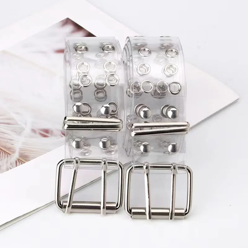 New cross-border fashion transparent belt with punk style double exhaust eye ladies belt jeans belt