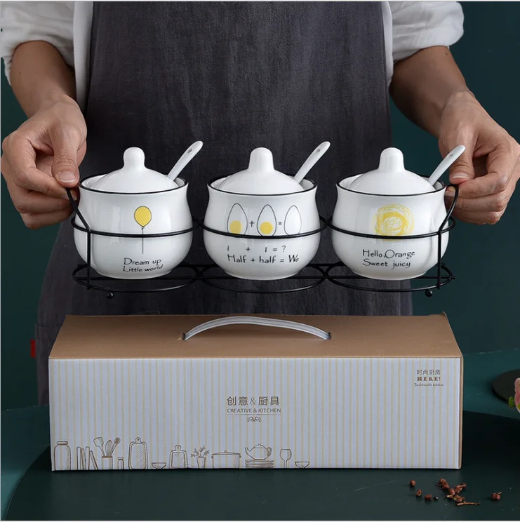 OH53 Kitchen Accessories Decal Ceramic Seasoning Pot Condiment Storage Series For Salt Pepper Spice Sugar Jar