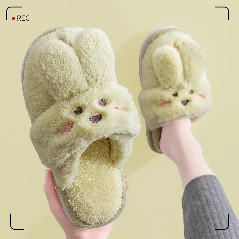 2022 trend cute rabbit warm cotton fluffy cotton home women couple slippers