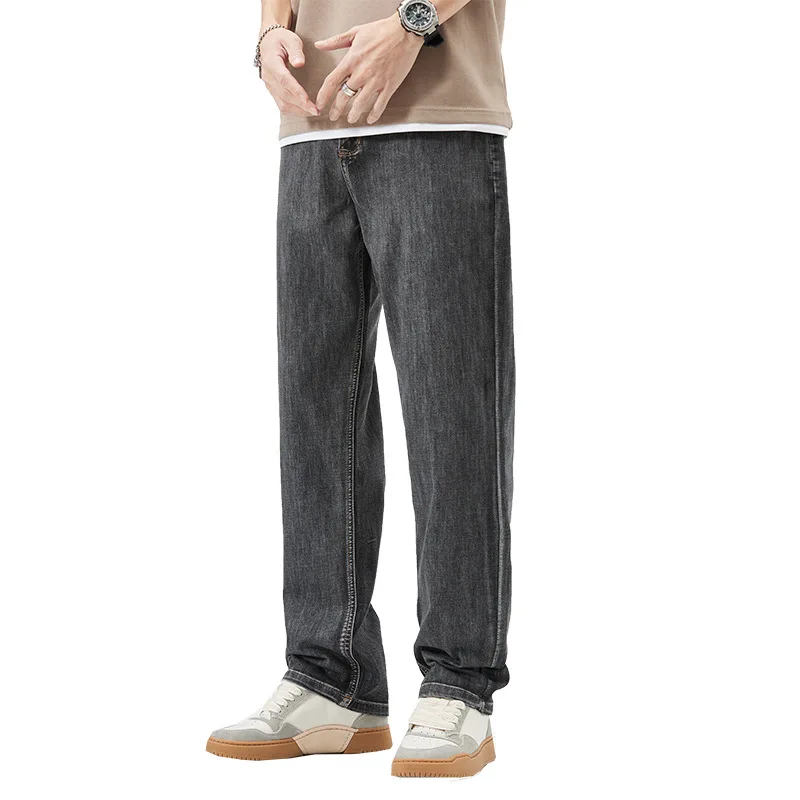 2023 Spring and summer jeans men straight leg Korean version of loose pants men black and grey daddy pants