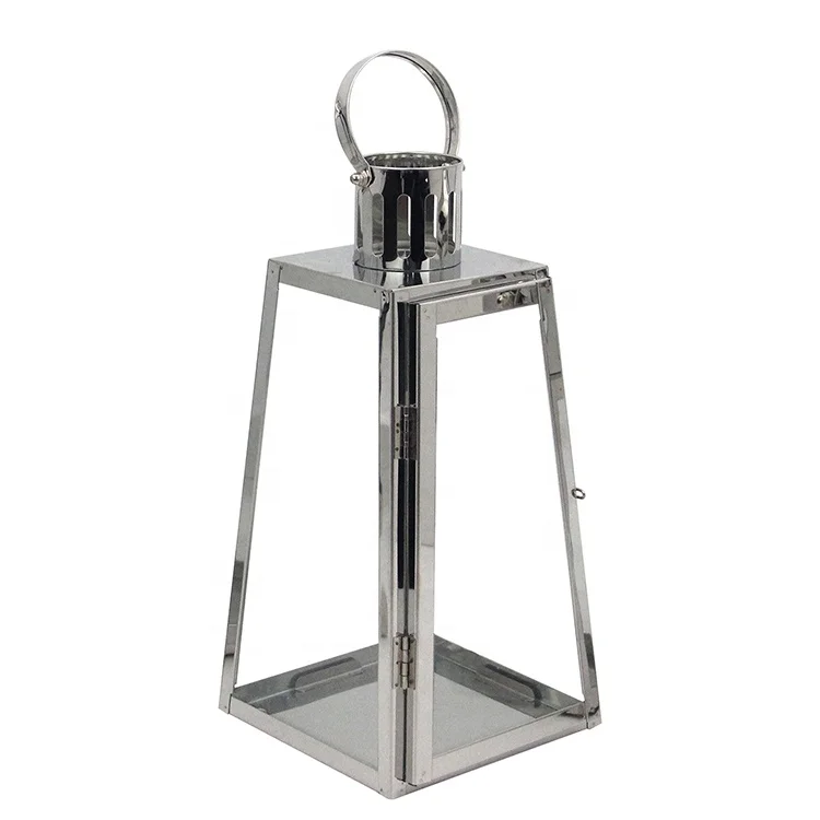 Wedding decorating metal silver stainless steel lantern glass candle holder