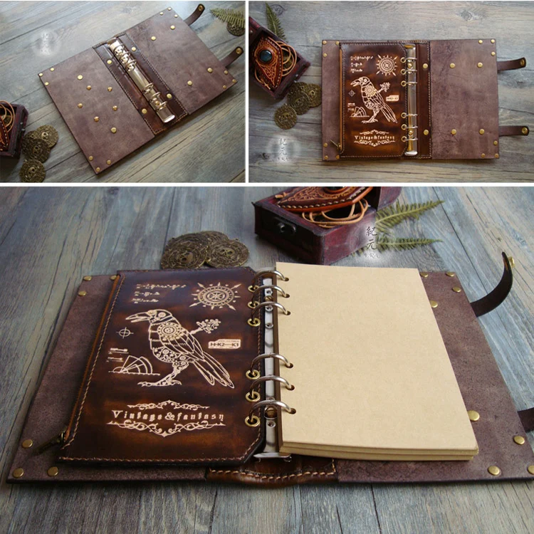 Handmade Embossed Genuine Leather Refillable Journal Writing Notebook Daily Notepad For Men & Women