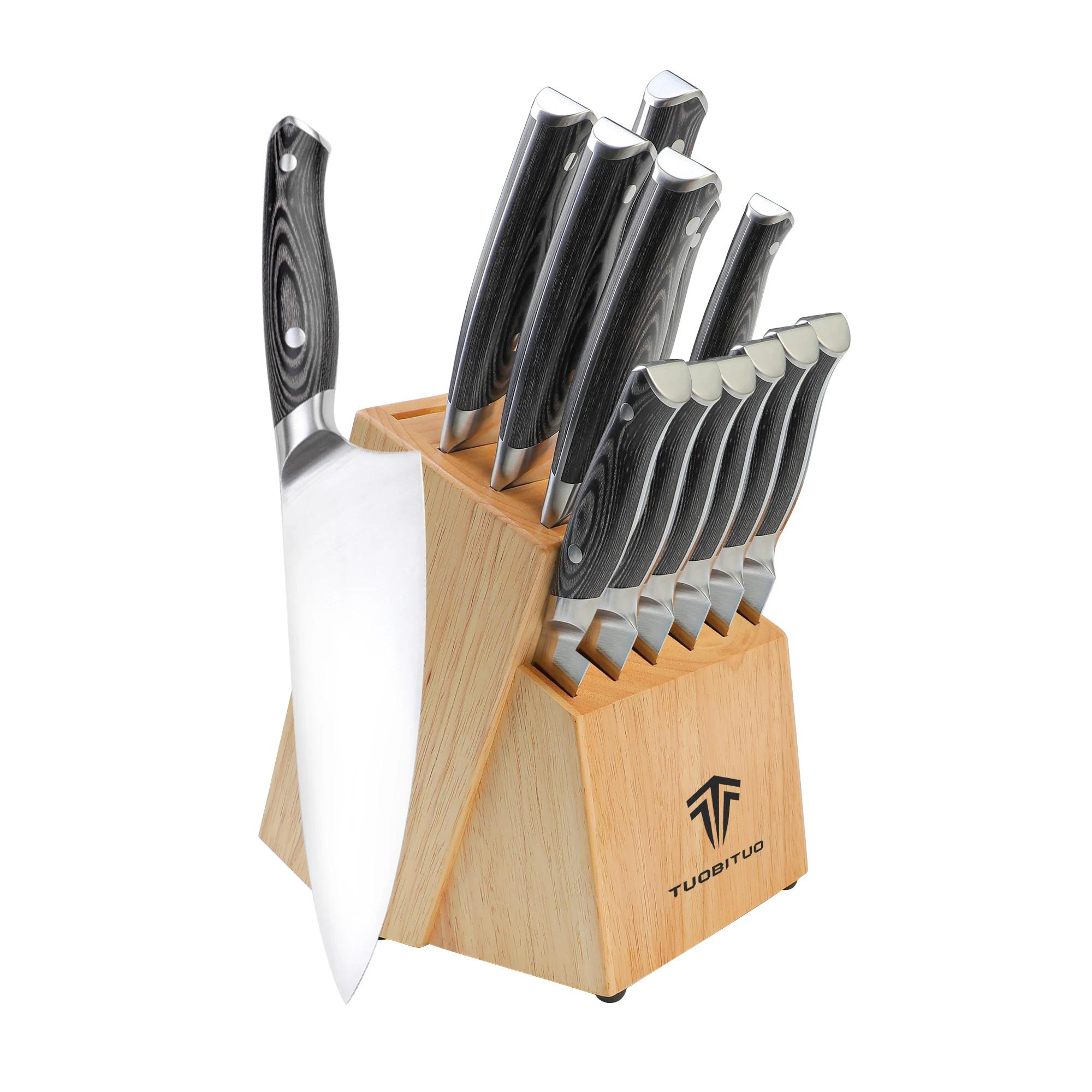 Tuobituo Factory Premium Quality Knives Cuchillo De Chef 8 PCS Chef Bread German Steel kitchen Knife Block Set