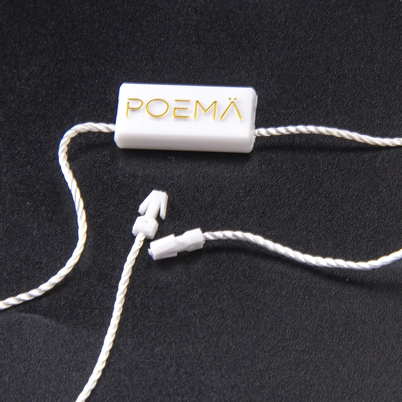 Custom Logo Clothing White Embossed Plastic Seal Lock Fastener Hang Tag String for Garment