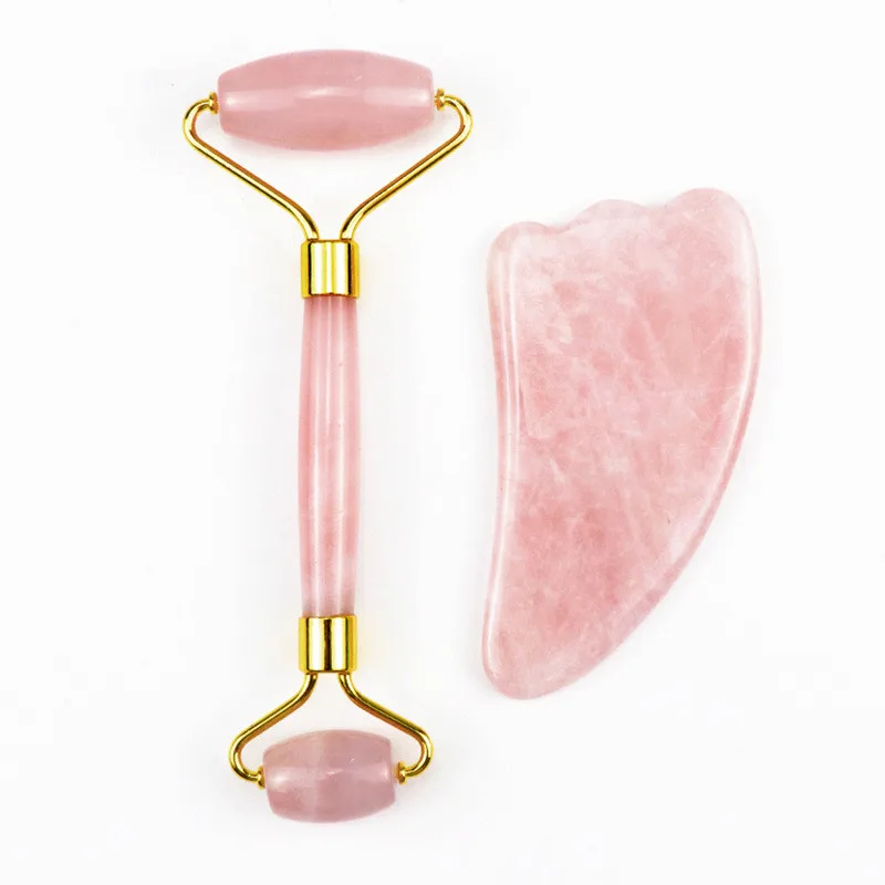 Wholesale High Quality Cosmetics Real Rose Quartz Facial Massager Gua Sha and Jade Massage Roller
