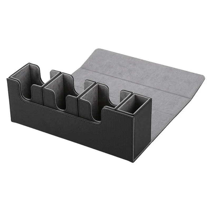 Wholesale Luxury Custom Magnetic Black Pu Leather Card Game Deck 4 Box Playing Card Storage Holder for MTG Trading Cards Games