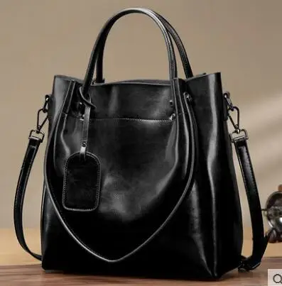 Luxury Oil wax leather lady handbag  brand women shoulder bags high quality genuine leather handbags for women