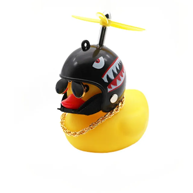 Istaride Cute Little Black Yellow Duck with Helmet Propeller Rubber Windbreaker Duck Squeeze Sound Internal Car Decoration