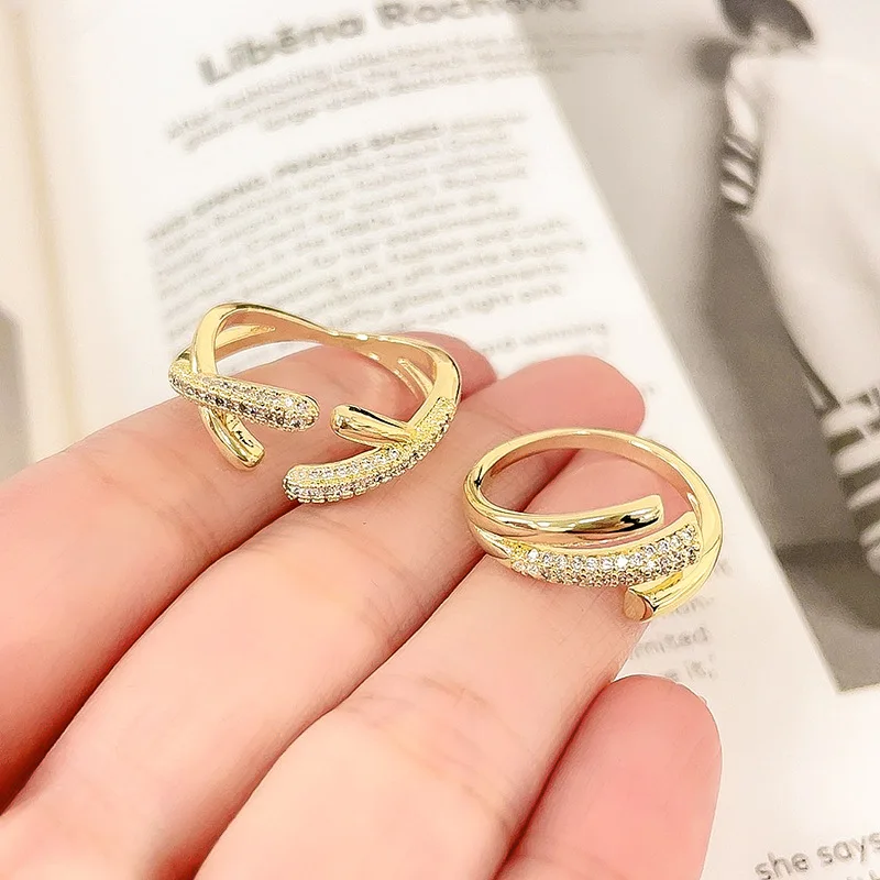 juhu micro-inlaid zircon cross-wound ring female ins tide niche index finger ring open metal ring