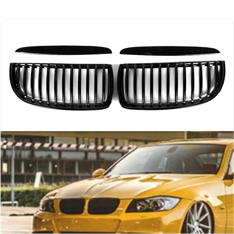 Car Front Kidney style single Slat Grille Set For BMW 3 series E90 2005 2007 ABS gloss black Racing Grills (1600243779929)
