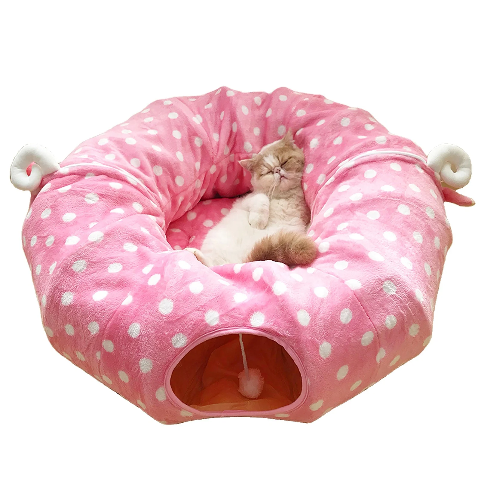 Cat Tunnel Bed with Soft Mat Cat Tunnel Toys with Peephole Fun Ball for Indoor Pet Kittens