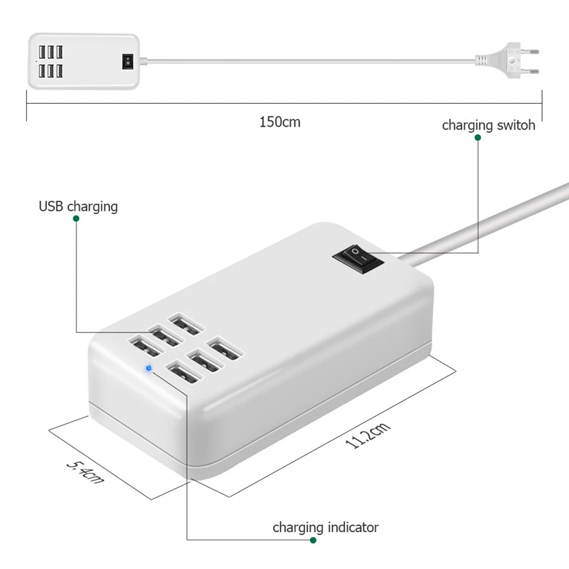 Несколько 20 Вт 6 USB порт настенное зарядное устройство Smart (умное) EU (евро) штепсельная вилка американского стандарта быстрой зарядки Автомобильный адаптер для Iphone Android телефон планшет