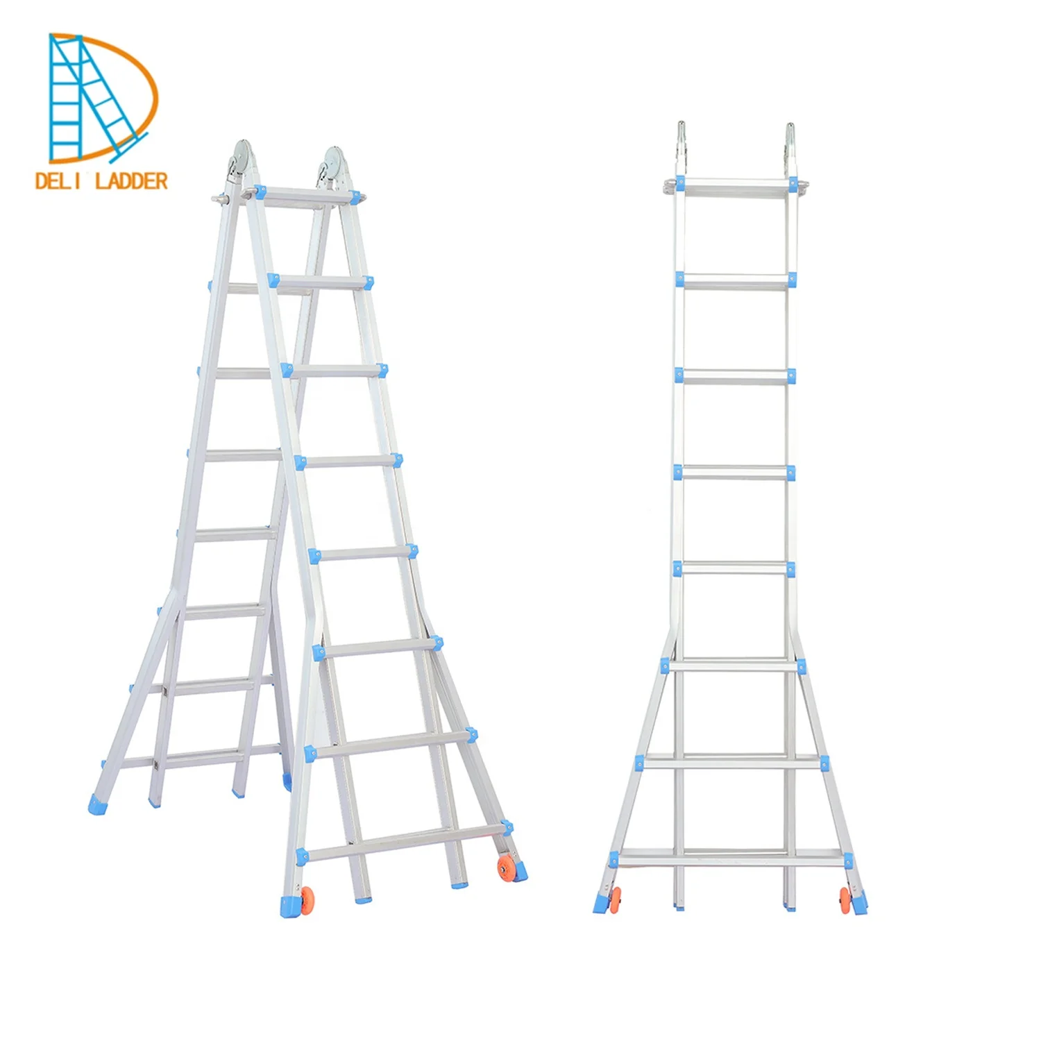 4x8 Step Aluminum Folding Multifunctional Ladder Folding Aluminum Stairs Climbing Ladder Telescopic Extension Ladder