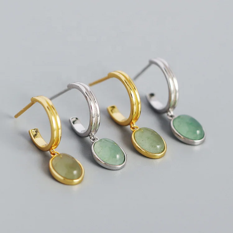 Bincho INS C-shaped Earring 18K Gold Plated Silver Plated Hoop 925 Sterling Silver Turquoise Stud Earrings Women Jewelry