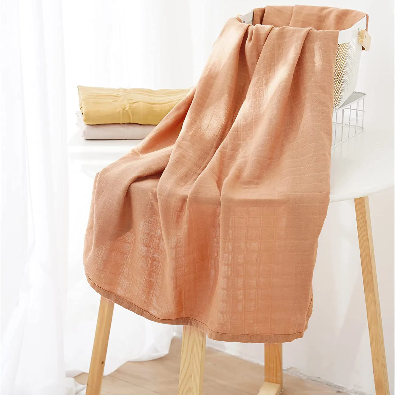 2 Pack Set Breathable Ultra-Soft 100% Cotton Muslin Baby Swaddles Receiving Blanket Headbands Set