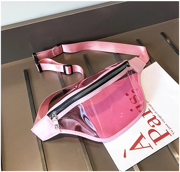 Laser Waist Sling Bag Ladies Holographic Fanny Pack With Rivet