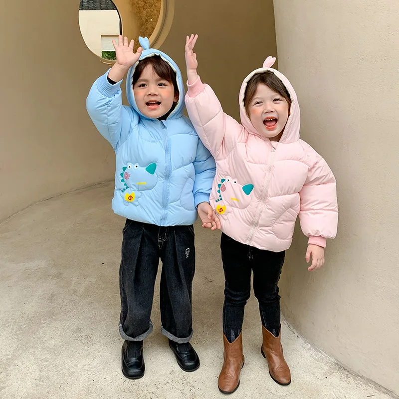 Cute Hooded Kids Baby Quilted Winter Puffer Jacket Toddler Girls Boys Bubble Dinosaur Coat Jacket for Kids
