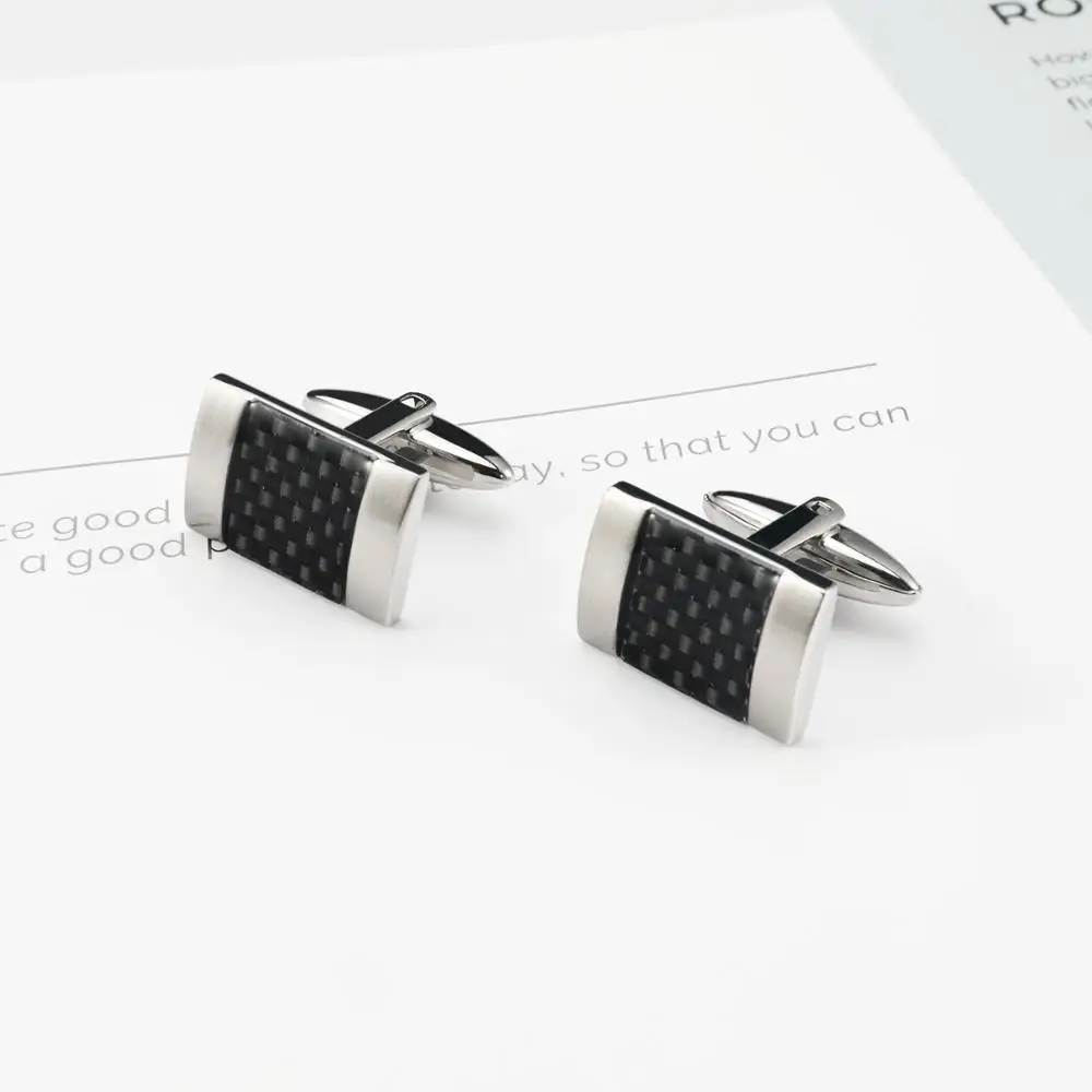Запонки OB Jewelry мужские из углеродного волокна, ювелирные украшения для рубашки, квадратные запонки из высококачественной нержавеющей стали