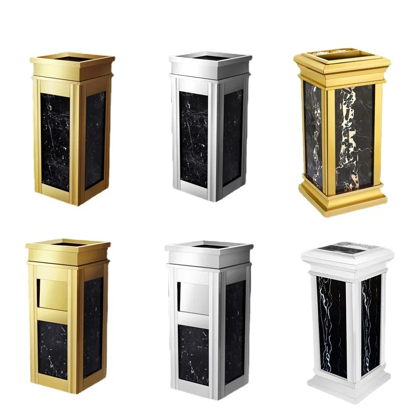 Hotel trash can lobby Vertical hotel corridor Commercial office building elevator entrance large with soot