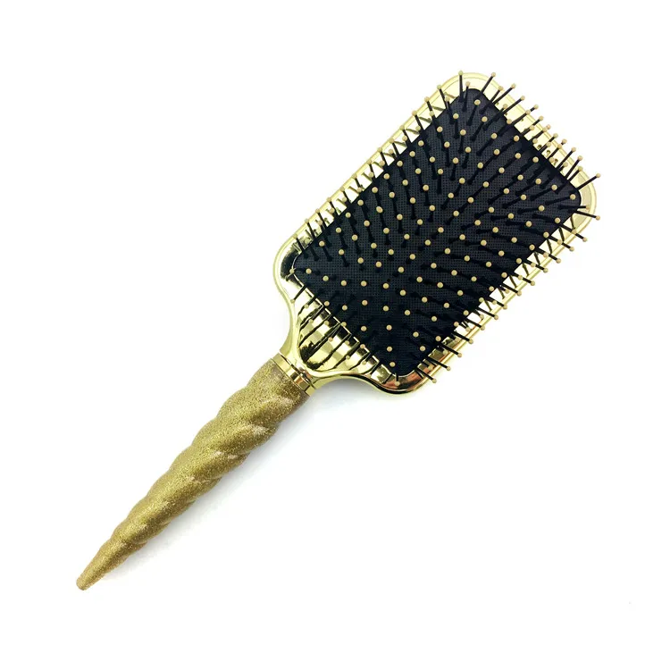 Gold Roller Custom Logo Anti Static Soft Nylon Styling Comb Wave Detangle Curved Vented Hair Brush