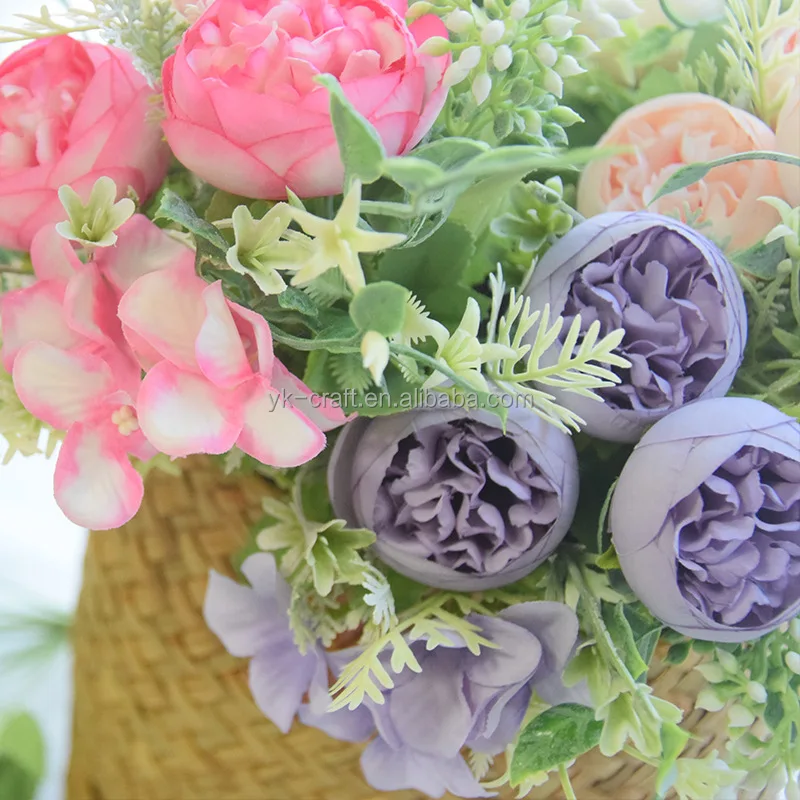 Wholesale Artificial Silk Roses Flowers 5 Branches With 3 Rosa Flower Ball Flax Rose Bouquet Flower Garland