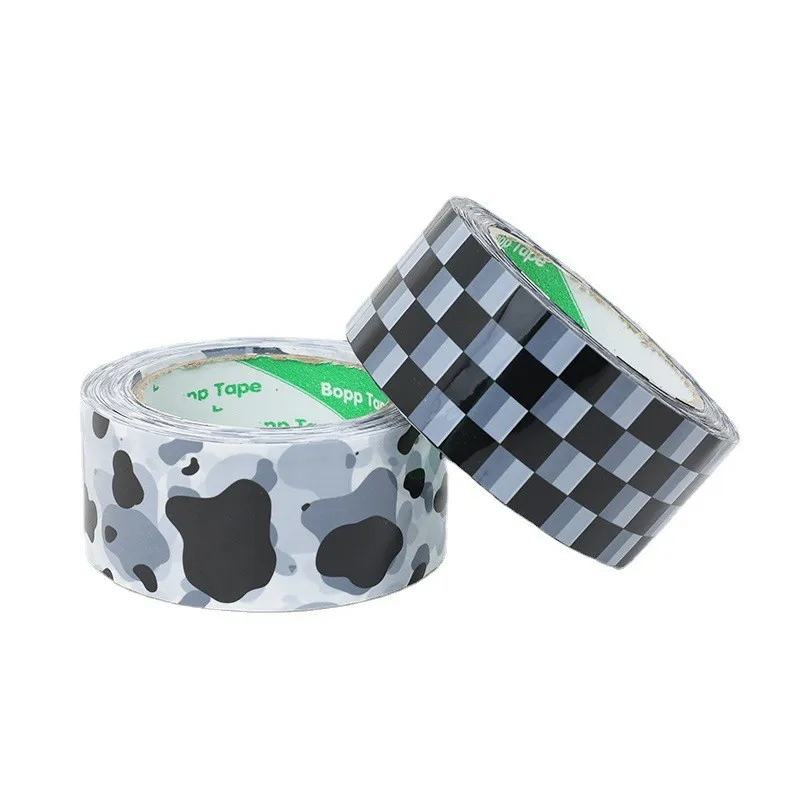 Wholesale White Black Color Checker Cow Pattern Decoration Pack Scotched Tape Bopp Box Packaging Tape By Suppliers