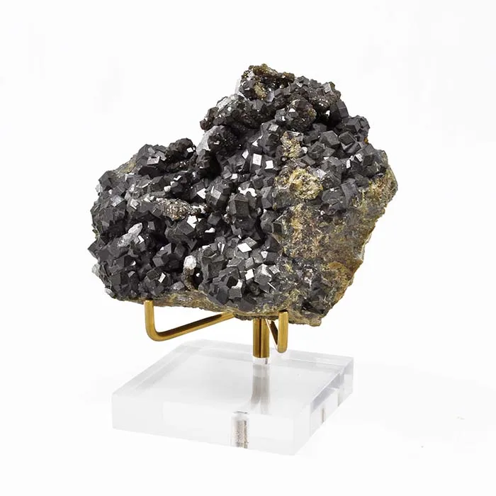 20mm Thick Block Crystal Acrylic Stone Display With Brass Rod Perspex Fossil Base