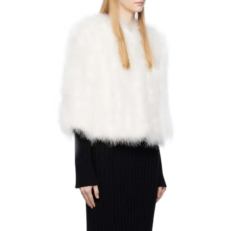White Round Neck Feather Jacket Luxury oem custom  fur jacket comfortable Turkey feather jacket