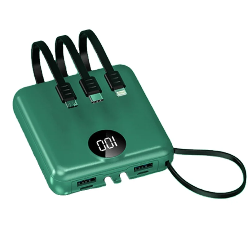 wholesale custom portable mobile charger whit light led small mini square metal power bank 10000mah