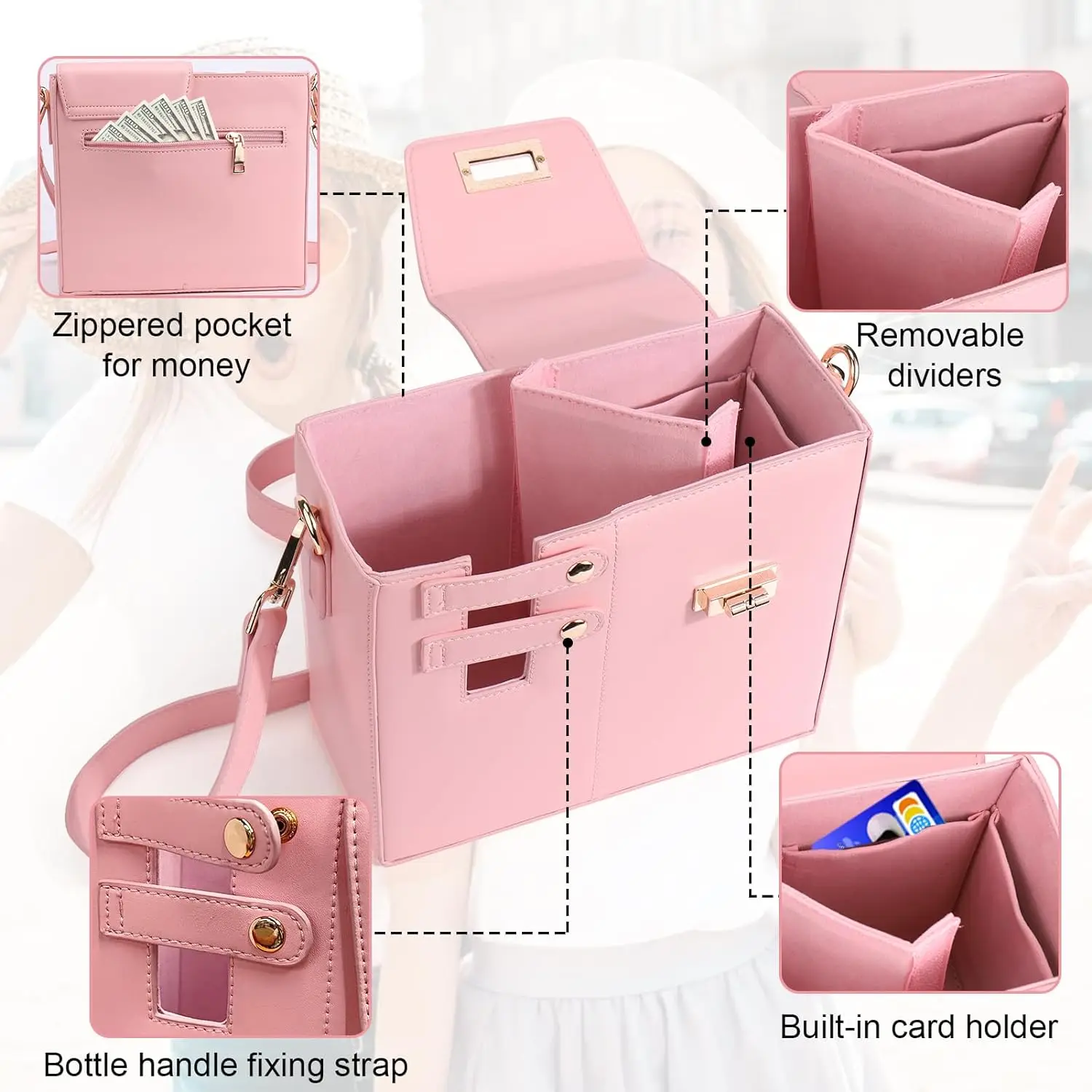 2024 Trendy PU Leather Bottle Sleeve Crossbody Bag Luxury Quality Cup Holder Purse for Women Durable Waterproof Carry on Handbag