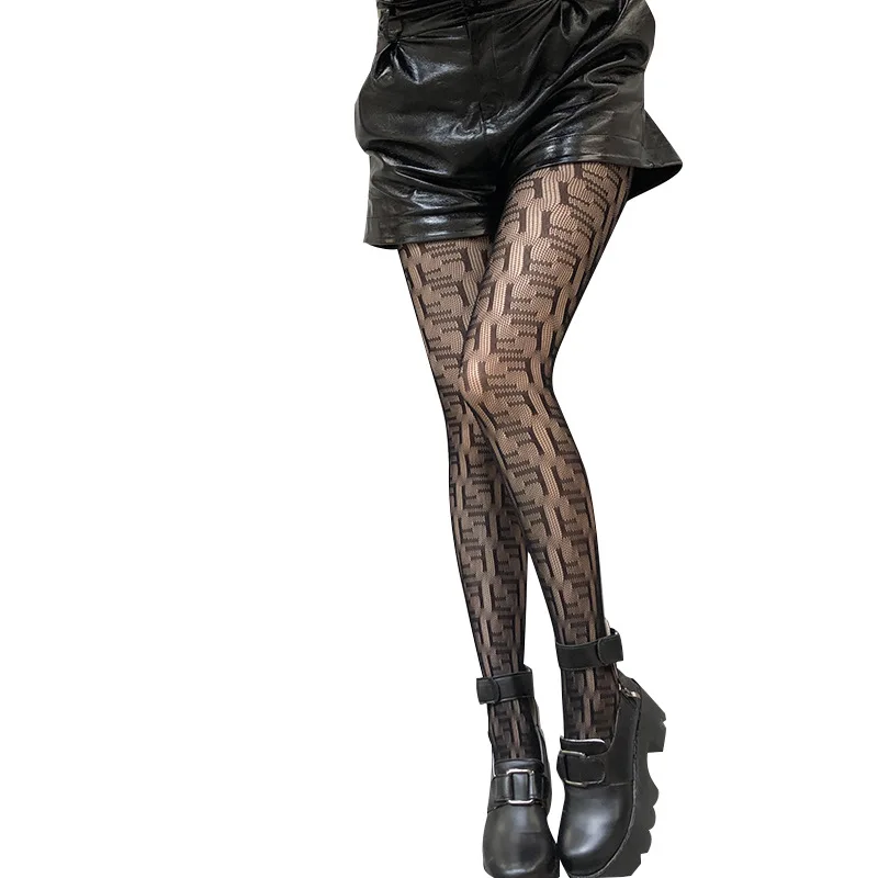 Fashionable Tide brand F letter fishnet stockings women sexy translucent ultra-thin anti-hook silk pantyhose stockings