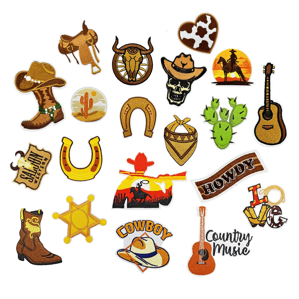 new wild west cowboy theme boot cow hat howdy design iron on embroidered patches for overcoat jacket