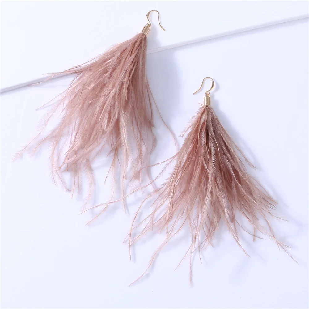 Light Feather Earrings Simple Lady Ostrich Feather FUR 9 Colour Long Earrings Jewelry Retro Fashion Christmas