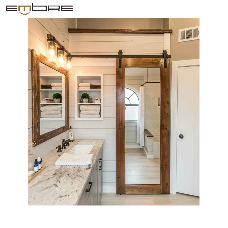 Light oak french rustic style wood door solid timber slab interior sliding wooden entrance bedroom flat panel barn doors