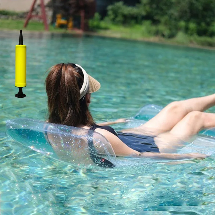 Hot selling inflatable swimming pool with hand push inflatable floating air chair, portable floating hammock