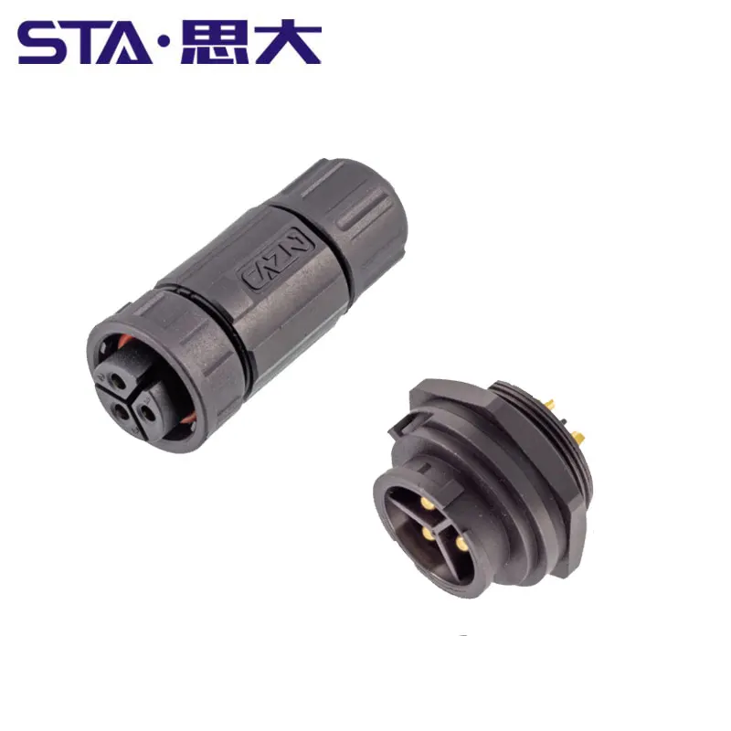 20A Rated Current Gold-Plated Brass Contacts Male/Female Jack Socket PCB Connector Back Mount 2000ohm Threaded 125V Copper IP67