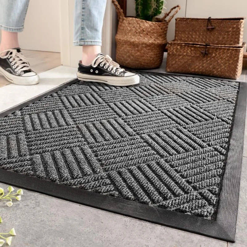 Handmade Reversible 60*90cm Floor Mat Super Thick Wear-Resistant Gray Stripe Door Mat with Non-Slip Feature Hotels Entry Doors