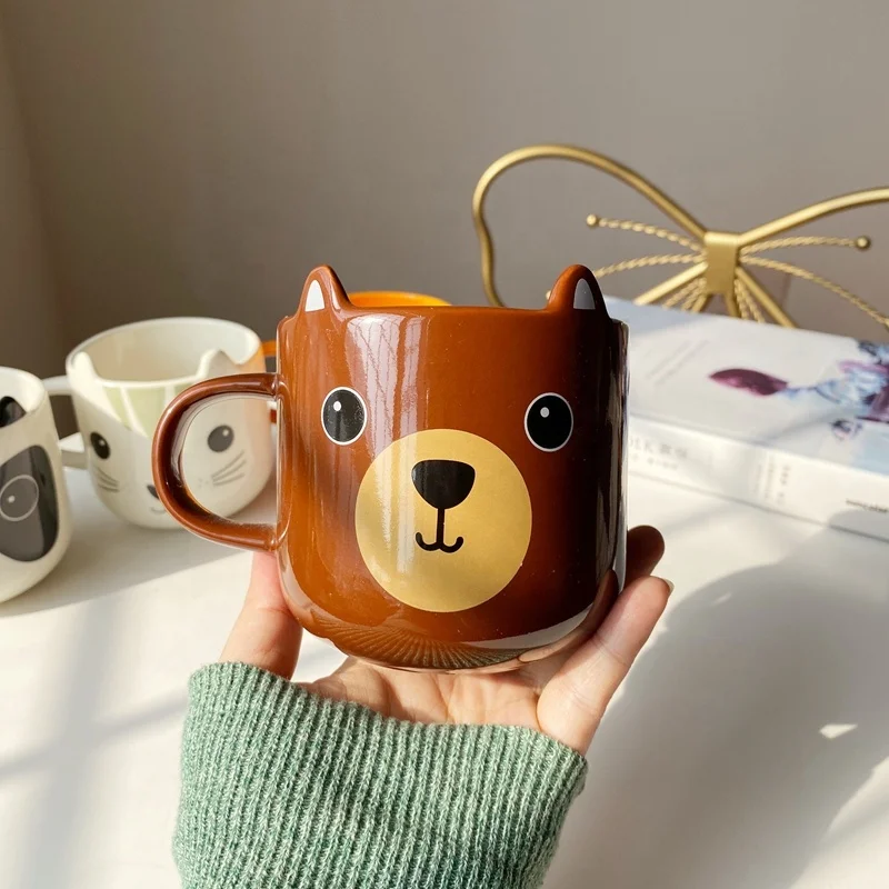 Eco-friendly ceramic tea mug cute animal cup ice cream cups with bear ears