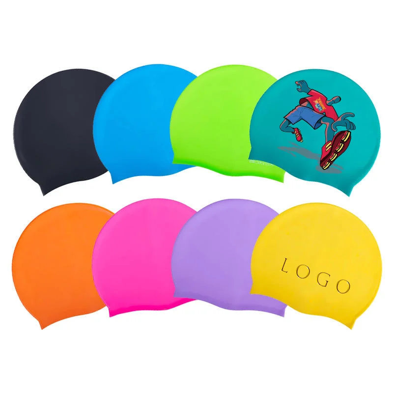 Custom Printed Logo Antislip Silicone Swimming Cap for Children Adult Seamless Swimming Hats