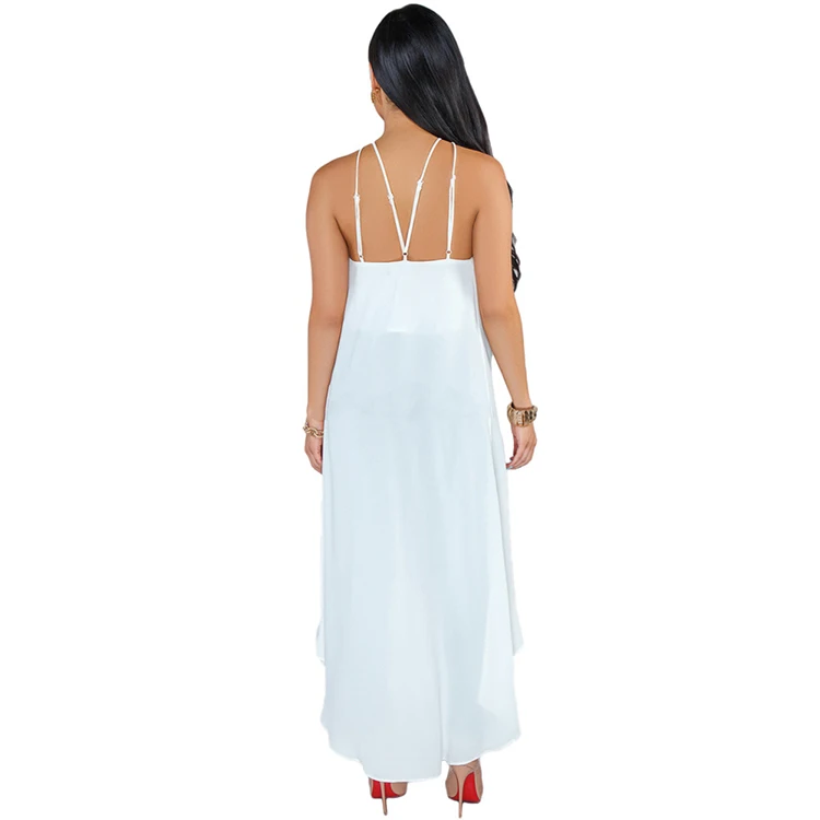 
White Sleeveless Halter Top Asymmetrical Casual Shirt Long Maxi Tunic Tops Blouse Women 
