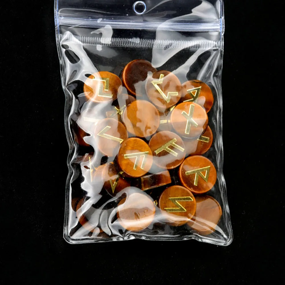 25 pcs each packs of runes crystal carving natural crystal runes letter round tablet set Nordic Germanic