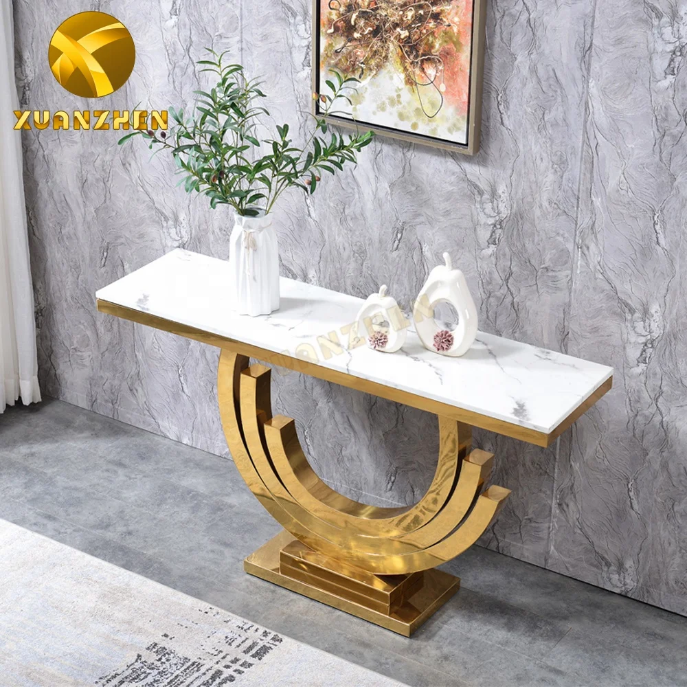 Foshan furniture living room luxury stainless steel hallway table modern metal console table with mirror CT037