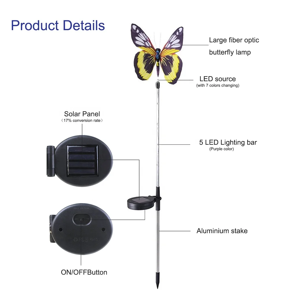 Multi-Color Changing Fiber Optic Butterfly LED Lighting Purple LED Solar Stake Lights for Garden Decoration