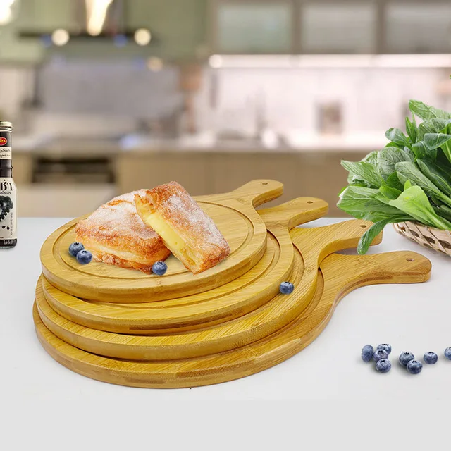 
Eco-friendly Bamboo Pizza Peel Serving Tray Plate with Pizza Grilling Stone in Ovens / Grills Bamboo Tray Plate 