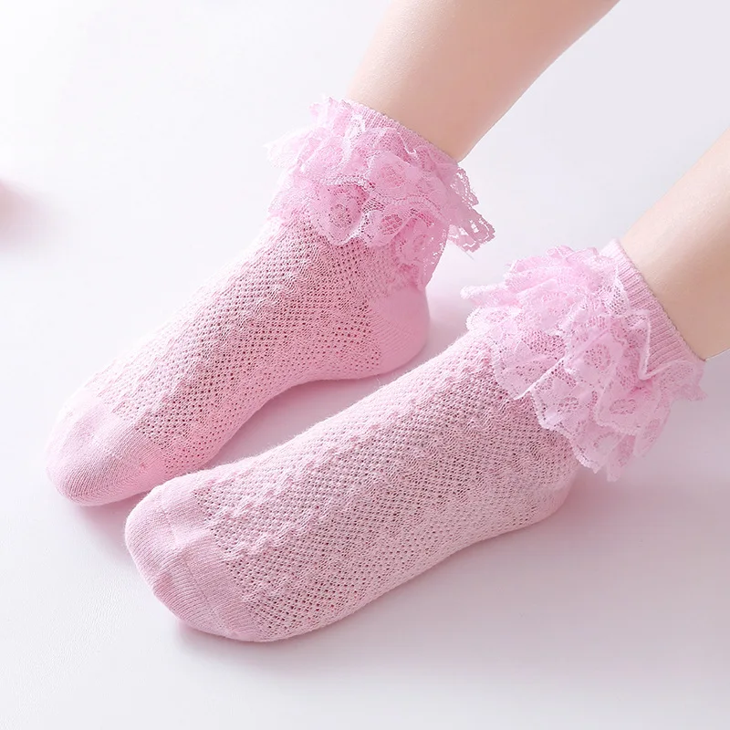 New born girl kids baby socks cotton crew knit with lace ruffle tutu socks