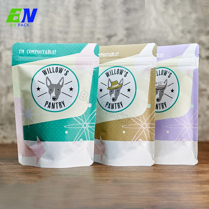 Custom printing 100% biodegradable compostable stand up kraft paper food packaging zipper bag