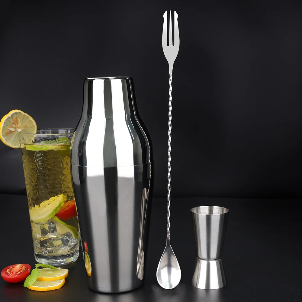 Factory Direct 700ml Silver Metal Bar Tools Bartender Kit Stainless Steel Cocktail Shaker Set