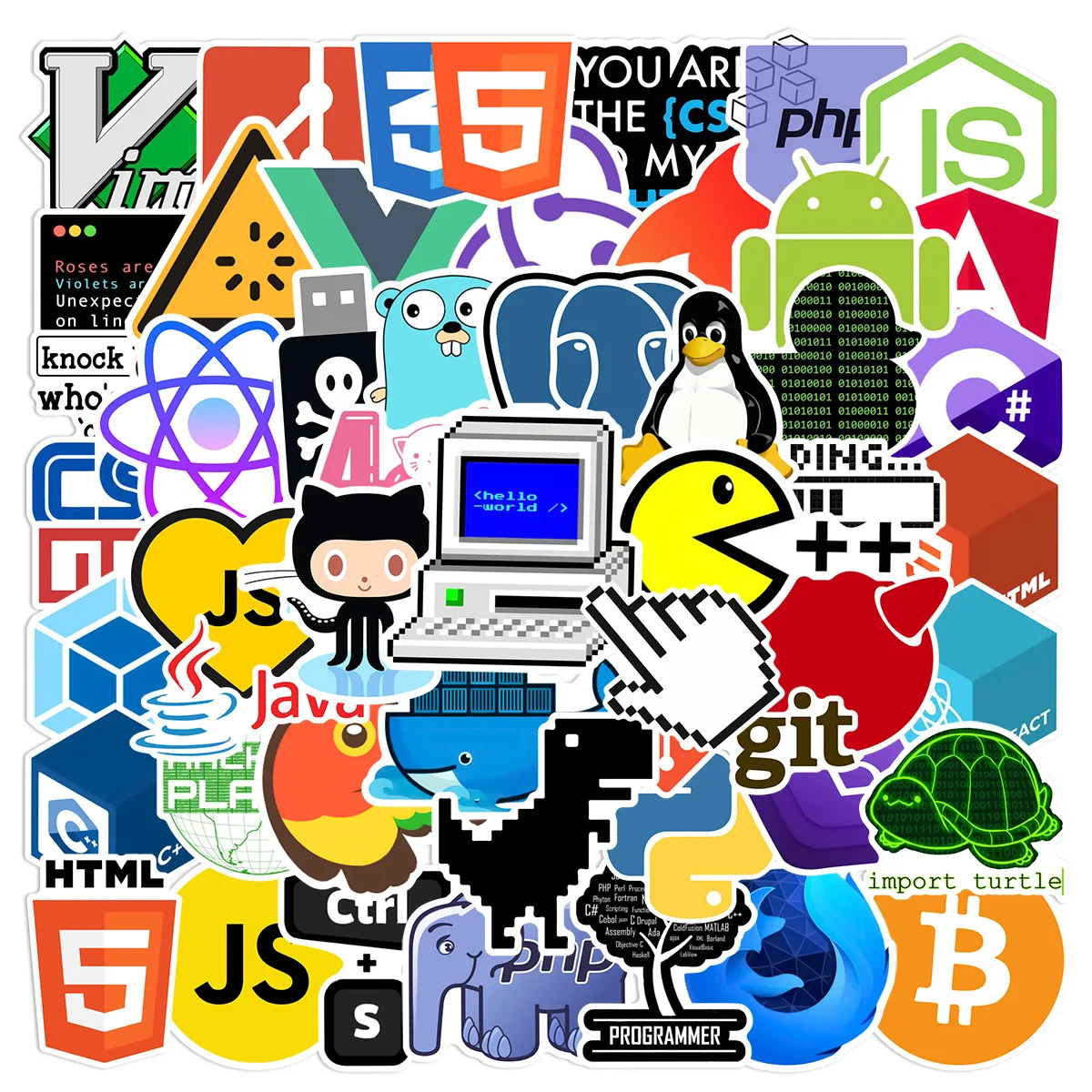 50Pcs Cartoon Programming Software Logo Graffiti Stickers For Laptop Table Wall Decor Vinyl Programmer Internet Sticker